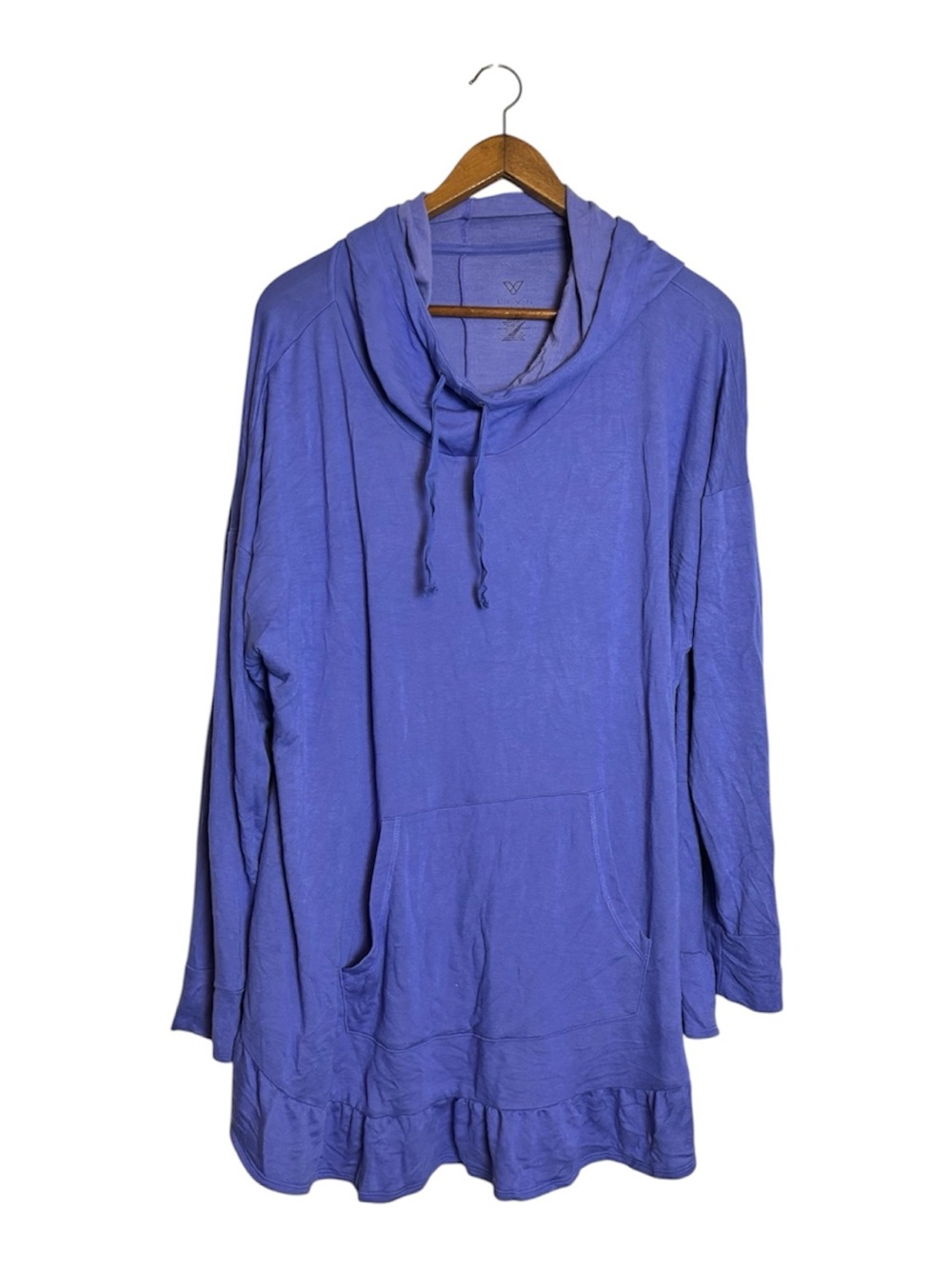 Livi Active Blue Purple Casual Soft Ruffle Hem Cowl Neck Sweatshirt